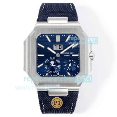 Swiss Replica Patek Philippe Cubitus 5822P Grand Date Blue Dial Moon Phase Watch 45mm 